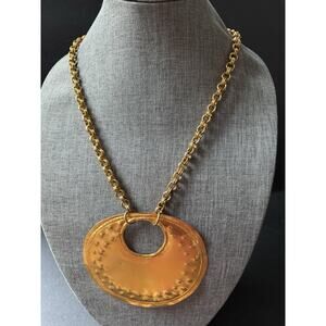 OSDL Oscar De La Renta Medallion Chain Necklace Gold Tone Designer Vintage Retro